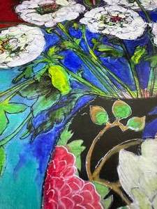 lot 148 image: Beautiful Maria Pace Wynters Asian Vase with Flowers 2016 Painting on Wood