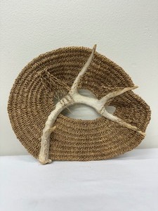 lot 142 image: Two Hand Woven Rustic Antler Themed Baskets including a Hand Woven Antler Pouch by Yvonne Goldthrite