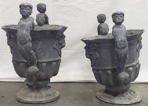 lot 16A image: Pair of Antique English Lead Planters