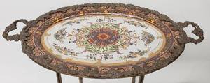 lot 222 image: Beautiful Porcelain Tray on Brass Bamboo Stand