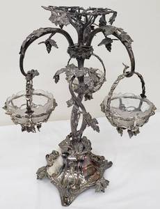 lot 38A image: Victorian Grape Silver Plate and Cut-Glass Epergne Circa 1877