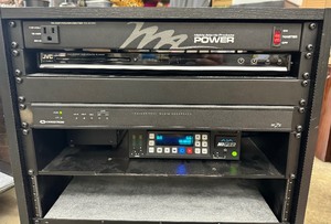 lot 235 image: Rack Mounted Audio Video Wooden Cabin with Equipment Inside (MAP Power Surge Protector)
