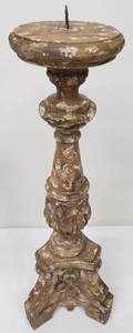 lot 308 image: Rustic Wood Carved Candle Holders