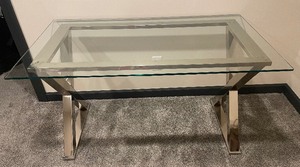 lot 317 image: Pottery Barn Ava Glass and  Chrome Desk