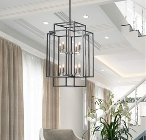 lot 48 image: J and E Home 8-Light Lantern Tiered Pendant Light Fixture