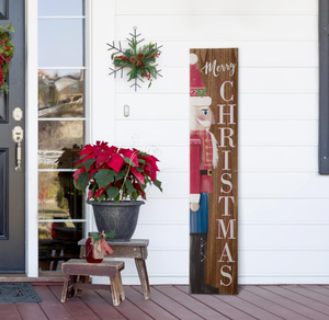 lot 164 image: Glitzhome Wooden Welcome Sign for Front Door Porch Christmas Wall Hanging Nutcracker Sign 60H