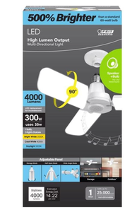 lot 188 image: Feit Electric Wide Surface E26 (Medium) LED Garage Bulb Bright White 300 Watt Equivalence 1 pk
