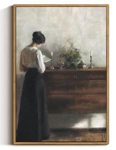 lot 266 image: VIYYIEA Portrait Large Framed Wall Art, Woman Standing Reading Vintage Art Decor Room Aesthetic, 16X24