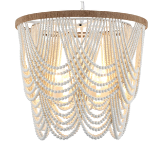 lot 267 image: 26 Boho Wood Beaded Chandelier Rustic Farmhouse Pendant Light 4-Lights