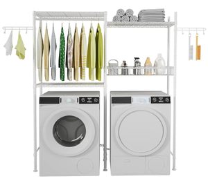 lot 112 image: Ulif U1 over Washer and Dryer Storage, Height Adjustable Laundry Room Drying Rack and Space Saver with Wire Basket