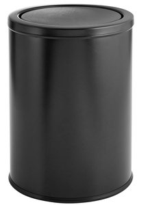 lot 121 image: mDesign Small Round Metal 4.8 Gallon18 Liter Covered Bathroom Garbage Swing Lid Trash Can