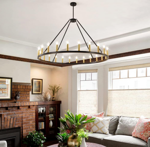 lot 134 image: Wagon Wheel Chandelier 24 Light,Black Extra Large Round Pendant Light Fixture