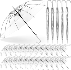 lot 158 image: LOT OF 30 Reginary Wedding Umbrellas Bulk Auto Open Stick Umbrellas with White European J Hook Handle Windproof