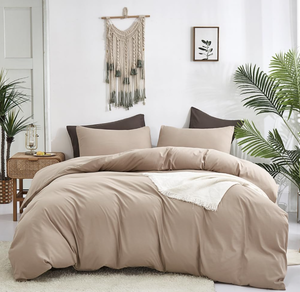 lot 222 image: Queen Size 3PCS CLOTHKNOW Khaki Comforter Set Cream Coffee Bedding
