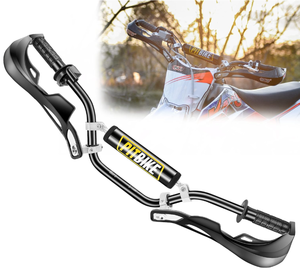 lot 255 image: YELLOW RUTU Universal 78 CNC Motrocycle Handlebar & Handguards Kit with Grips-Chest Pad-Throttle Housing Clamp