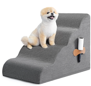 lot 328 image: Dog Stairs for Small Dogs, High Density Foam Dog Steps for High Bed Couch 4 Tiers Pet Stairs