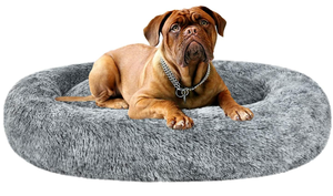 lot 342 image: Coohom Oval Calming Donut Cuddler Dog Bed,Shag Faux Fur Cat Bed Washable Round Pillow Pet Bed