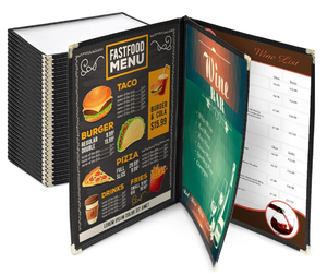 lot 347 image: LOT OF 30 WeChef Restaurant Menu Covers Book Style 3 Pages