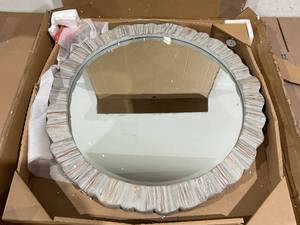 lot 333 image: GIFTTROVE Wood Round Mirror, Rustic Wall Mirror with Thick Frame, Large Round Mirror for Wall Decor