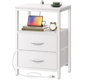 lot 273 image: Nightstand with Charging Station, Side Table with Drawers, Measures 11.8D x 15.7W x 23.6H