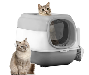 lot 282 image: kathson Cat Litter Box with Lid Foldable Cat Potty Front Entry Top Exit