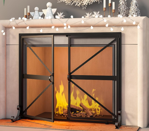 lot 286 image: Fire Beauty Fireplace Screen with Doors, 2-Pannel Handcrafted Solid Wrought Iron Decorative Mesh Measures  37.8 L x30.7  H