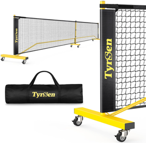 lot 65 image: TYRSEN Portable Pickleball Net on Wheels, 22FT Pickleball Net for Driveway Backyard, Strong PE Net
