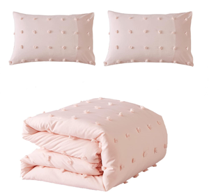 lot 351 image: 3 PCS STUAA Full Size Comforter Set Blush Pink- 100% Washed Cotton, Boho Full Bedding Comforter