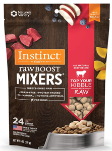 lot 354 image: LOT OF 12 Instinct Freeze Dried Raw Boost Mixers Grain Free All Natural Beef Recipe Dog Food Topper, 6 oz. Bag