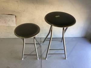 lot 489 image: LOT OF 2 BIHOME Round Folding Bar Stools. 12x17 & 14x24