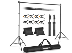 lot 377 image: EMART Backdrop Stand 10x7ft(WxH) Photo Studio Adjustable Background Stand Support Kit with 2 Crossbars, 8 Backdrop Clamps, 2 Sandbags and Carrying Bag for Parties Events Decoration