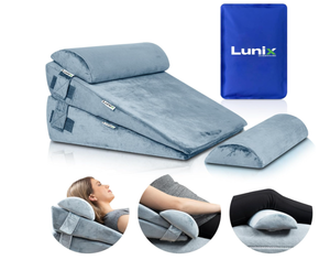 lot 379 image: Lunix 4pcs Orthopedic Bed Wedge Pillow Set, Post Surgery Memory Foam for Back, Leg & Knee Pain Relief