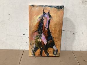 lot 511 image: Gold Ornate Frameen Horse Canvas by Joarez. 19x12
