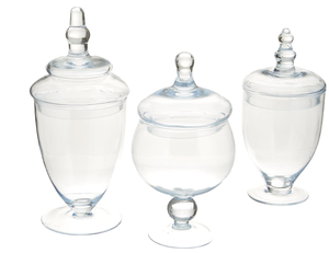 lot 296 image: LOT OF 3 HC Classic Home Kit Clear Glass Apothecary Jars