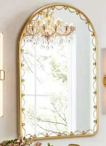 lot 474 image: BYNIUA Gold Arched Wall Mirror. 36x24