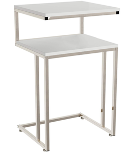 lot 480 image: Lavish Home White 2-Tier End C-Shaped Table. 14.25D x 16.5W x 27.75H