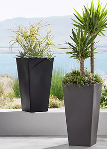 lot 503 image: LOT OF 2 Members Mark Dark Cedar Tall Planters. 14x14x28