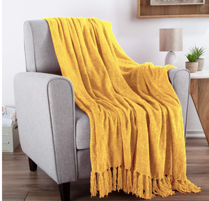 lot 504 image: Chenille Yellow Throw Blanket. 60 x 70