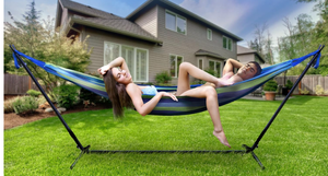 lot 506 image: Pure Garden Double Brazilian Hammock with Stand