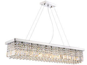 lot 76 image: Siljoy Modern Rectangular Crystal Chandelier, Rectangle Raindrop Hanging Ceiling Pendant Light Fixture