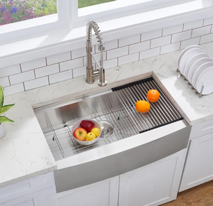 lot 86 image: Ufaucet Farmhouse Sink, Black Stainless Steel 9 Deep Single Bowl Apron Sink 16 Gauge Handmade Undermount Kitchen Farm Sink