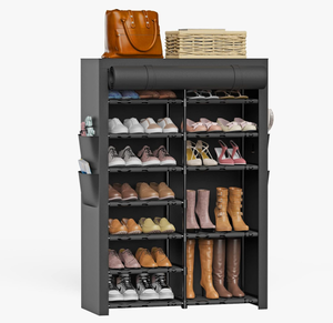 lot 556 image: VTRIN Shoe Rack with Covers Shoe and Boot Storage Cabinet 8 Tier 28-35 Pairs Shoe Rack Organizer