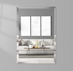 lot 576 image: JENBELY Rectangle Frameless Mirror, Beveled Bathroom Mirror, Frameless Wall Mirror