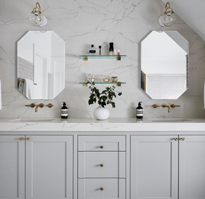 lot 579 image: LOT OF 2 Chende Beveled Bathroom Mirror
