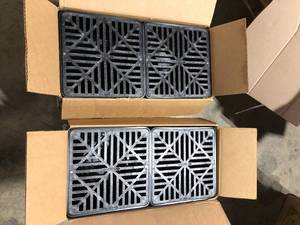 Lot of 2 NDS 9 in. Square Catch Basin Drain Kit 2-Opening Basin, Black Plastic Grate, 2 Outlet Adapters and 1 Outlet Plug (4-Pack) Customer Returns See Pictures