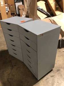 Lot of 2  MAYKOOSH White 5 Drawer Chest, Wood Storage Dresser Cabinet with Wheels, Craft Storage Organization, 180 lbs. Total Capacity One Unit has Slight Damage   Customer Returns See Pictures