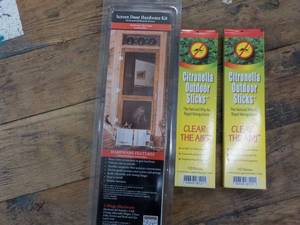 lot 410 image: Screen Door Hardware Kit and Citronella Outdoor Sticks