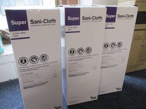 lot 134 image: Super Sani-cloth Extra Large Wipes- 150 wipes