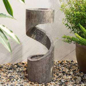 Glitzhome Decorative Tiered Outdoor Water Fountain with LED Light, Curved Waterfall Fountain with Stone Planter, Patio Water Fountain Garden Waterfall, 31.3H