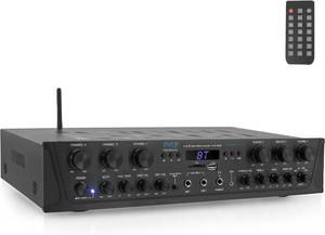 Pyle Wireless Home Audio Amplifier System-Bluetooth Compatible Sound Stereo Receiver Amp - 6 Channel 600Watt Power, Digital LCD, Headphone Jack, 14 Microphone in USB SD AUX RCA FM Radio-PTA66BT.5